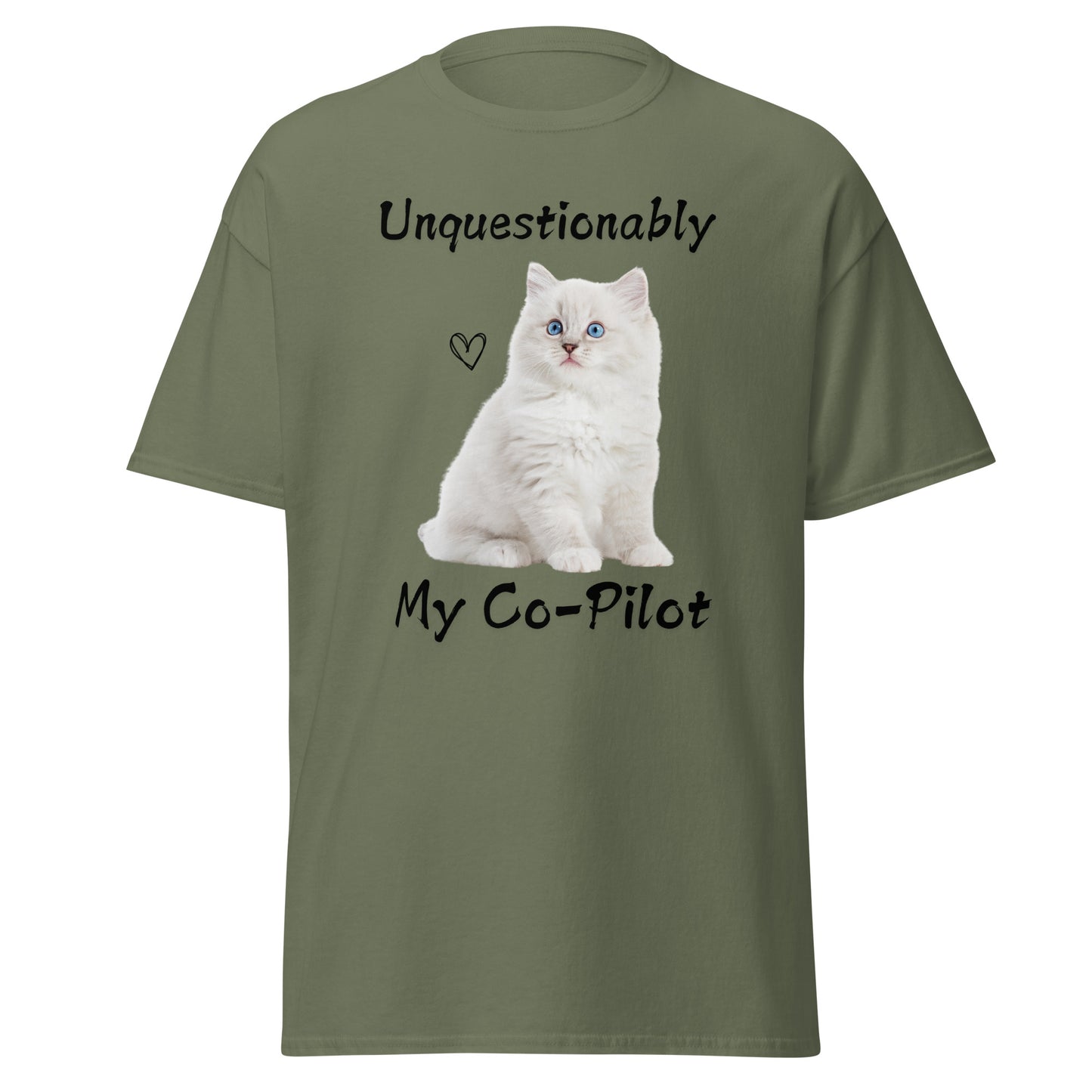 Unquestionably My Co-Pilot White Cat Unisex Tee